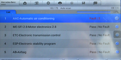 Computer read-out showing on-board fault